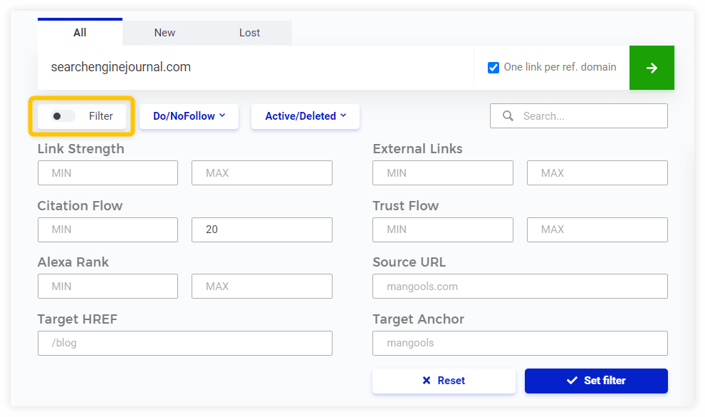 LinkMiner filter