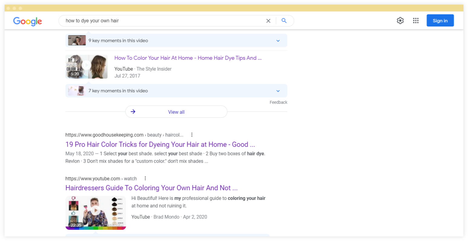SERP analysis - different types of content example