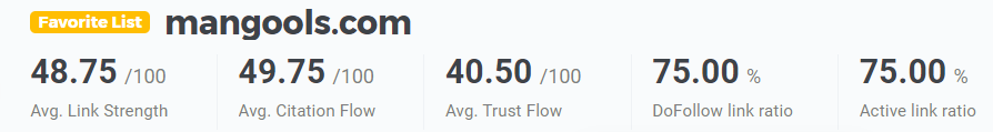 LinkMiner saved backlinks metrics - example