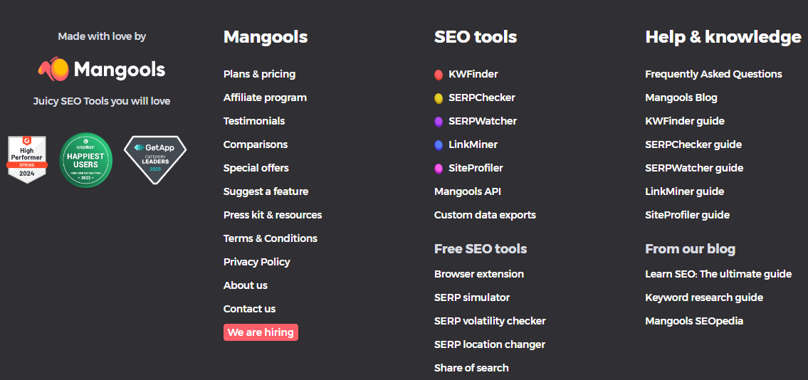 Mangools footer