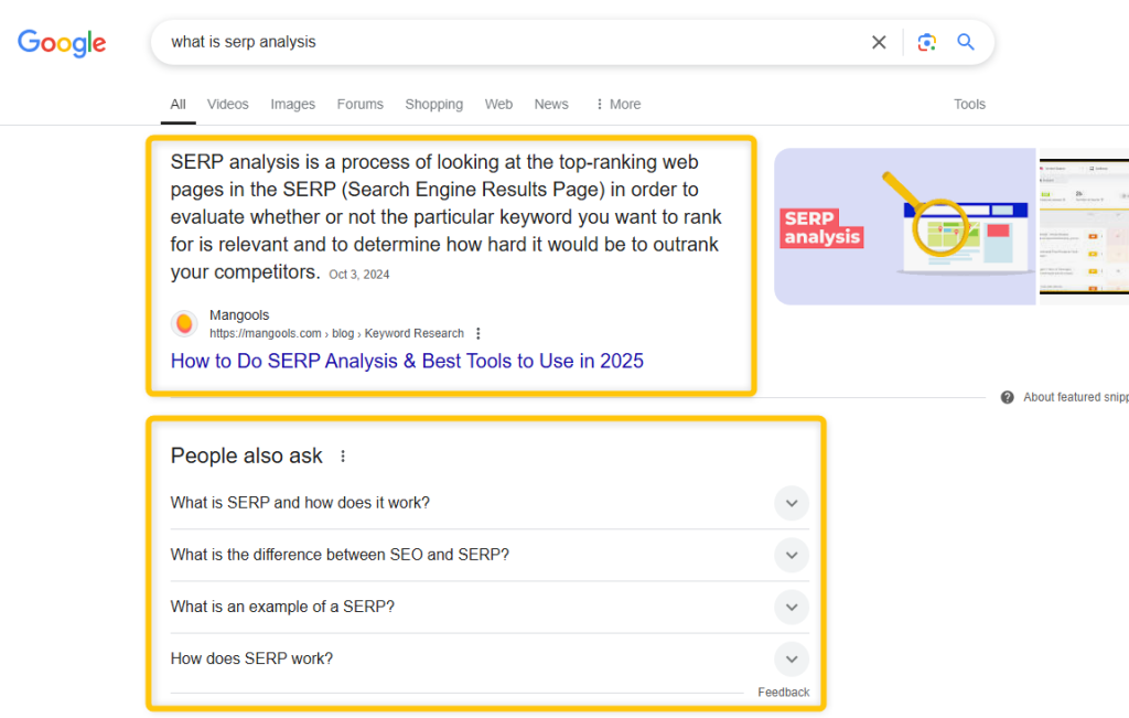 checking SERP features during search intent analysis - step 3