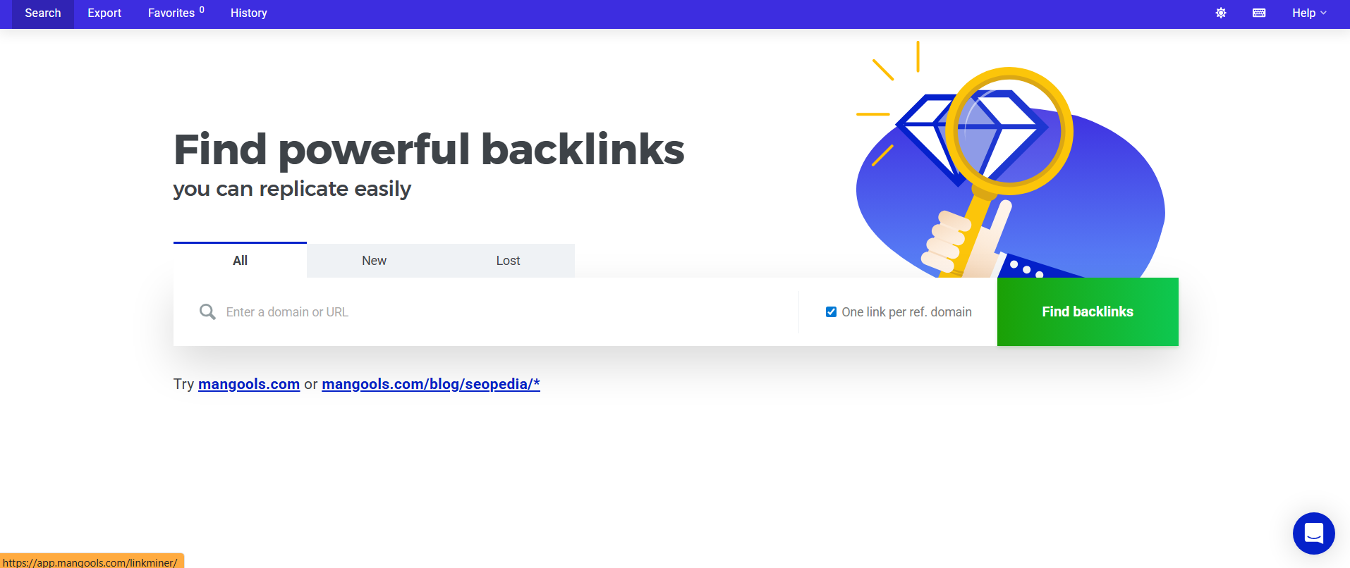 LinkMiner search bar